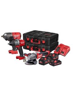 Milwaukee Aktionsset M18FPD2-0+ M18FHIWF12-0+ M18CAG125X-0+ M18HB3+ 2x  M18HB5,5+ M12-18FC+ 2x Promopackoutbox